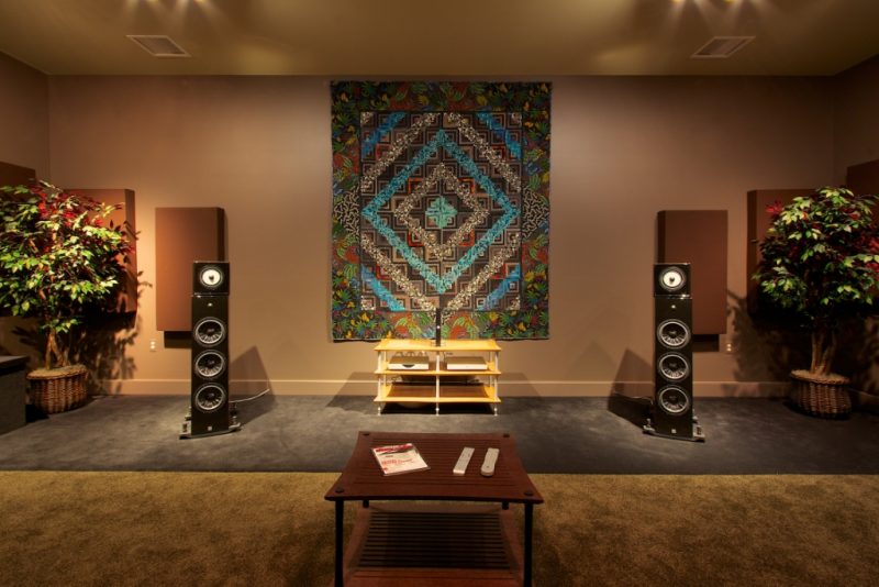 GIK Acoustics Overture Studio Straight on with acoustic panels behind speakers